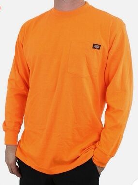 Dickies Men's Long Sleeve Crew Neck  Bright Orange Work Shirt 100% Polyester 3XL